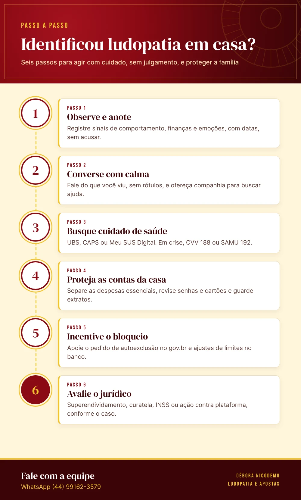 Infográfico: Identificou ludopatia em casa? Seis passos
